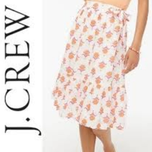 J. Crew Tiered Midi Skirt Fuschia/Orange Floral on White Waist Tie Sz 00 NWT - Picture 13 of 13